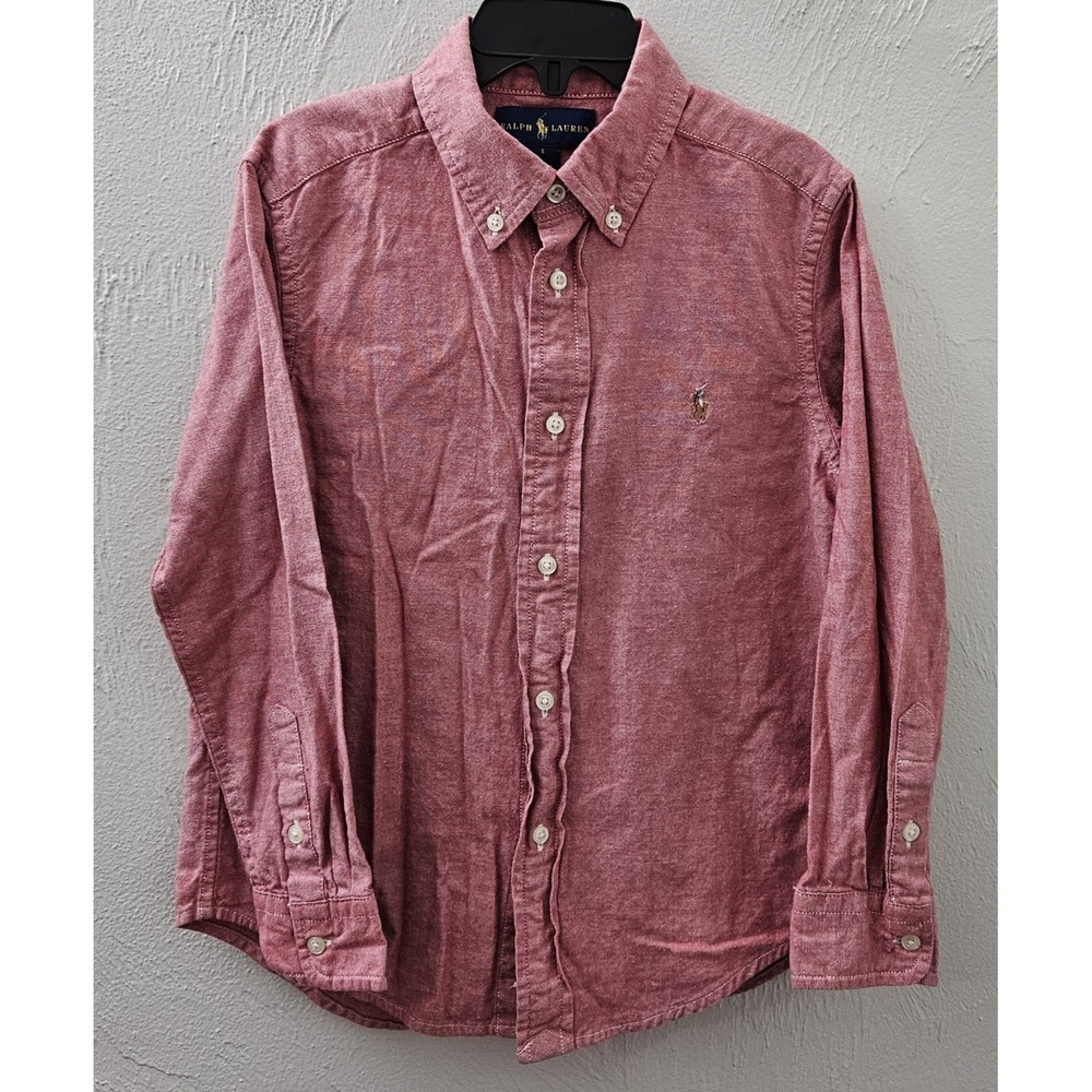 Ralph Lauren Boys Size 6 Oxford Button-Up Long Sleeve 100% Cotton Pony Logo